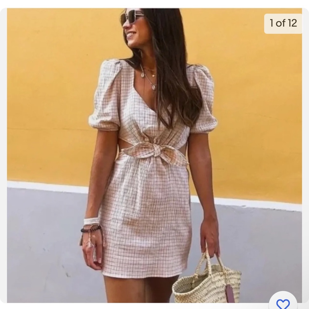 Bow Front Cut Out Detail Linen Blend Mini Dress